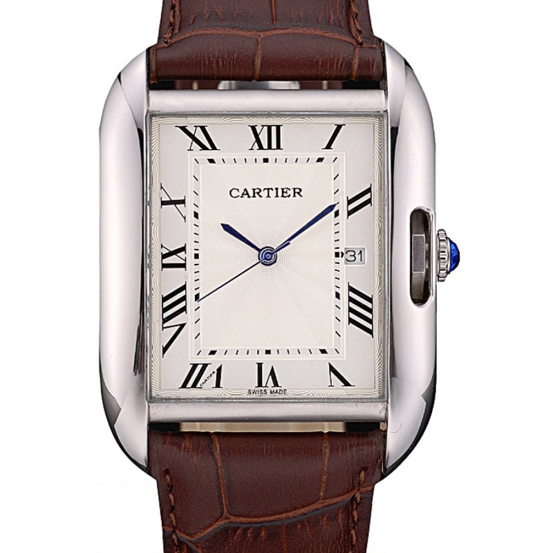 Lusso Orologi Replica Cartier Tank Anglaise 36 millimetri quadrante bianco Bracciale in pelle Cassa in acciaio Brown