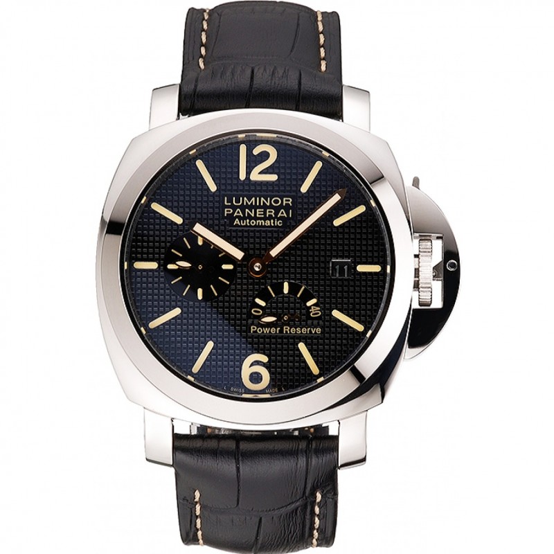 Panerai Luminor Automatic Power Reserve nero goffrato Quadrante Cassa in acciaio nero cinturino in pelle